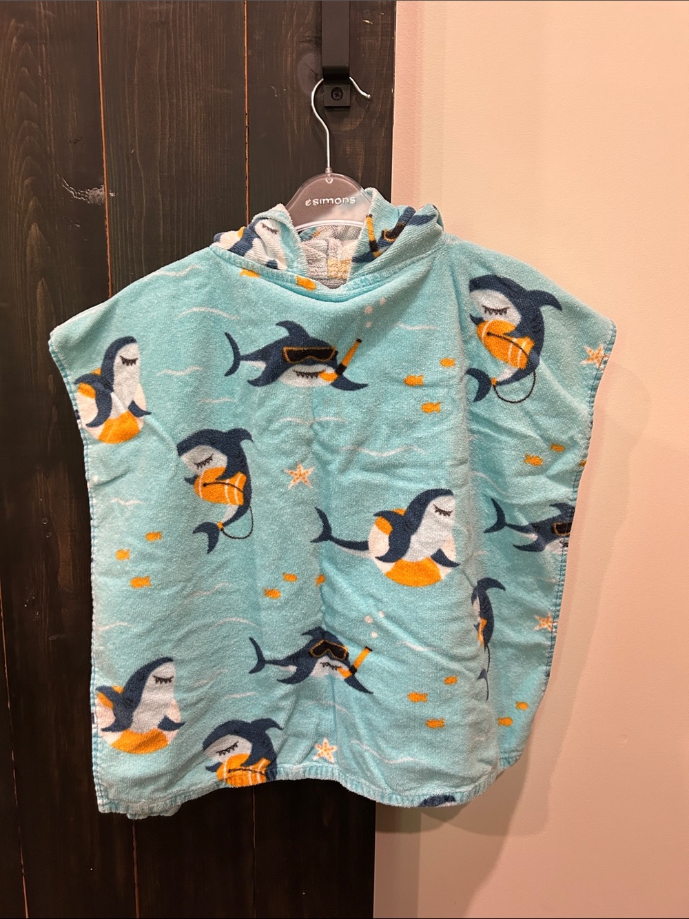 2 Kids Hooded Towel Poncho: whales + sharks eating pizza (2 pack)